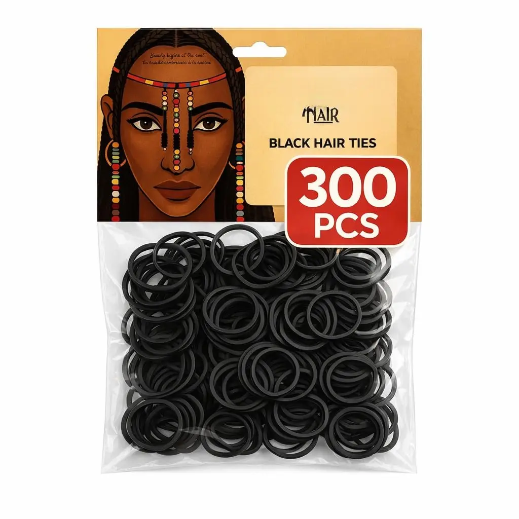 300 Black Hair Ties - Small  Rubber Bands for Thick, Curly & Afro Hair, Braids, Ponytails & Protective Styles - No Breakage Hair Elastics bands for Women & Girls -