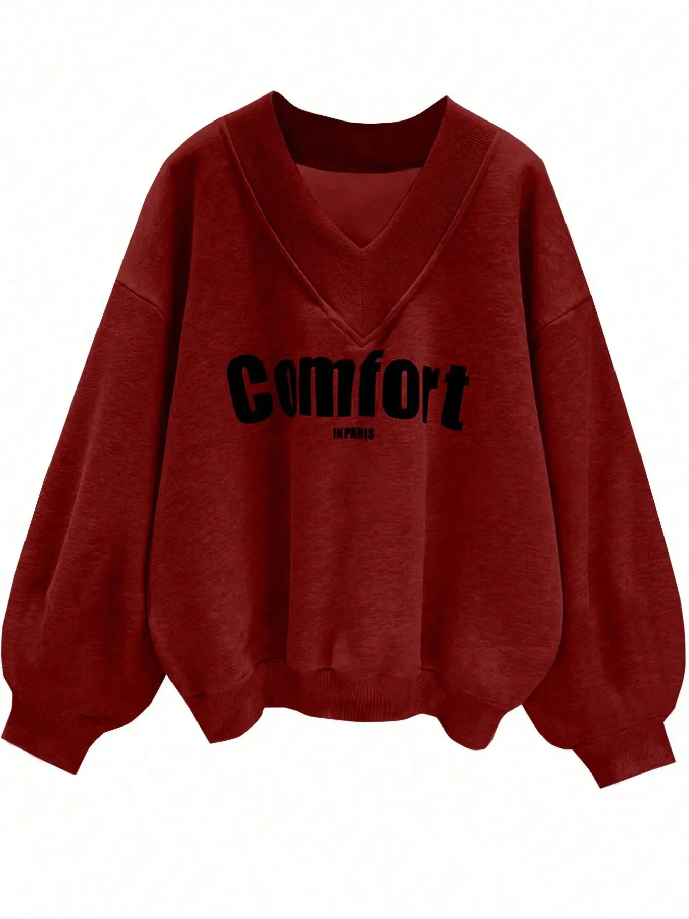 Women's V-Neck Letter Print Sweatshirt, Loose Fit Drop Shoulder Long Sleeve Pullover, Vintage Streetwear Casual Top, Usa Style