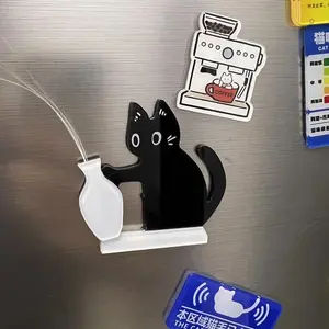 Creative Black Cat Fridge Magnet Acrylic Refrigerator Sticker Cat Whisker Collection Fridge Magnet Figurine Kitchen Decor Gifts