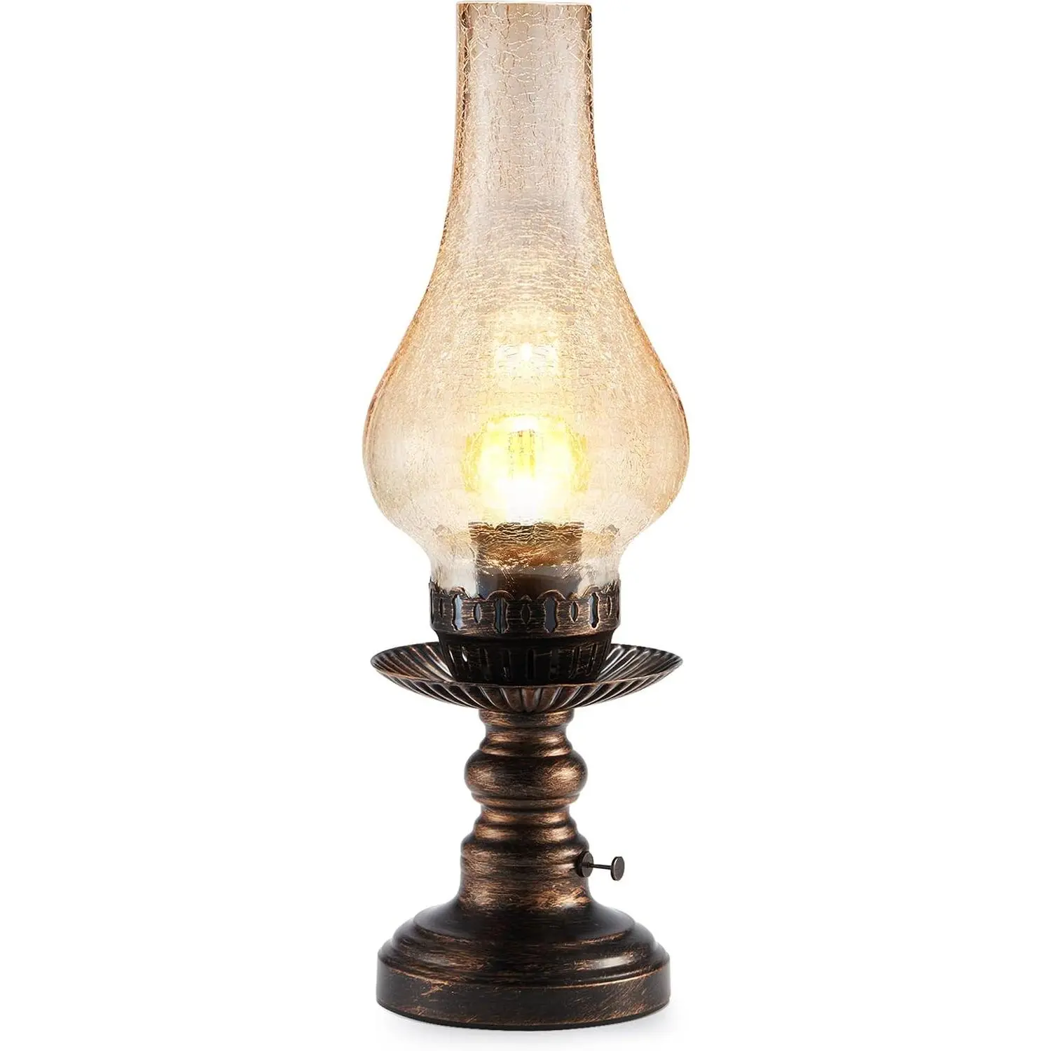 Vintage Rechargeable Cordless Table Lamp with Dimmer & Touch Control, Small Battery Powered Lights, Amber Hand-Blown Glass Retro Farmhouse Lamp for Bedroom, Living Room, Dining Table, Kitchen