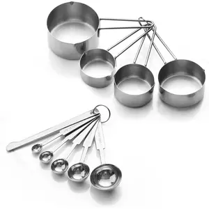 10-Piece Stainless Steel Measuring Cups and Spoons Set for Home Baking Essentials, Dishwasher Safe Kitchen Tools