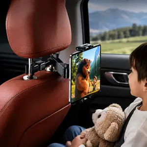 Car Headrest Tablet Holder iPad Headrest Mount for 5.3-12.9 Inch Phones Tablets 3 in 1 Extension Arm 360 Degree Adjustable Car Tablet Mount for Back Seat Travel Black