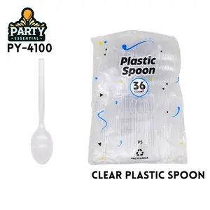 Transparent plastic spoon household party picnic dessert tableware 36 pcs