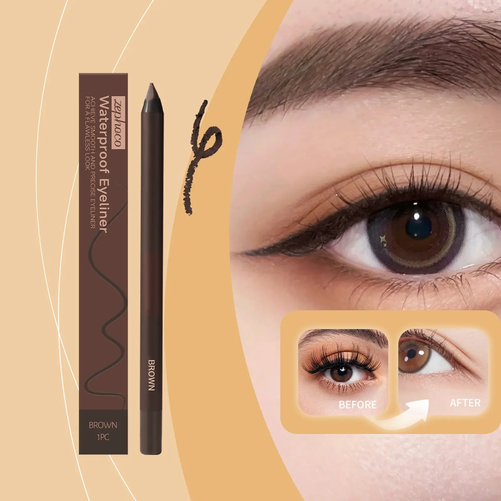 Zephoco Eyeliner Pen, Waterproof Long-Lasting Eye Makeup, Smooth Flow Gel Liner, Perfect for Daily Use, Easy Application