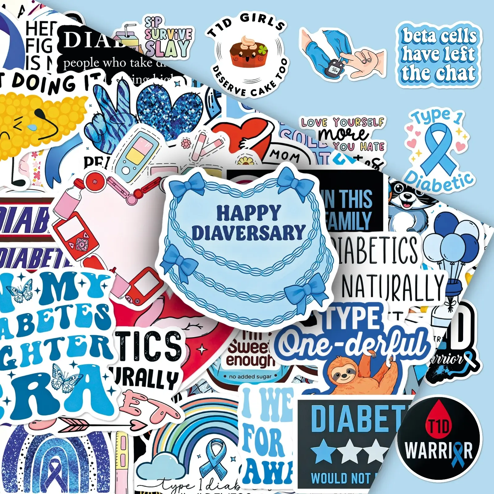 100Pcs Diabetes Care Motivational Stickers, 2 Identical Sets (50 Sheets Each), Funny & Unique Inspirational Decals for DIY Scrapbooking & Journaling