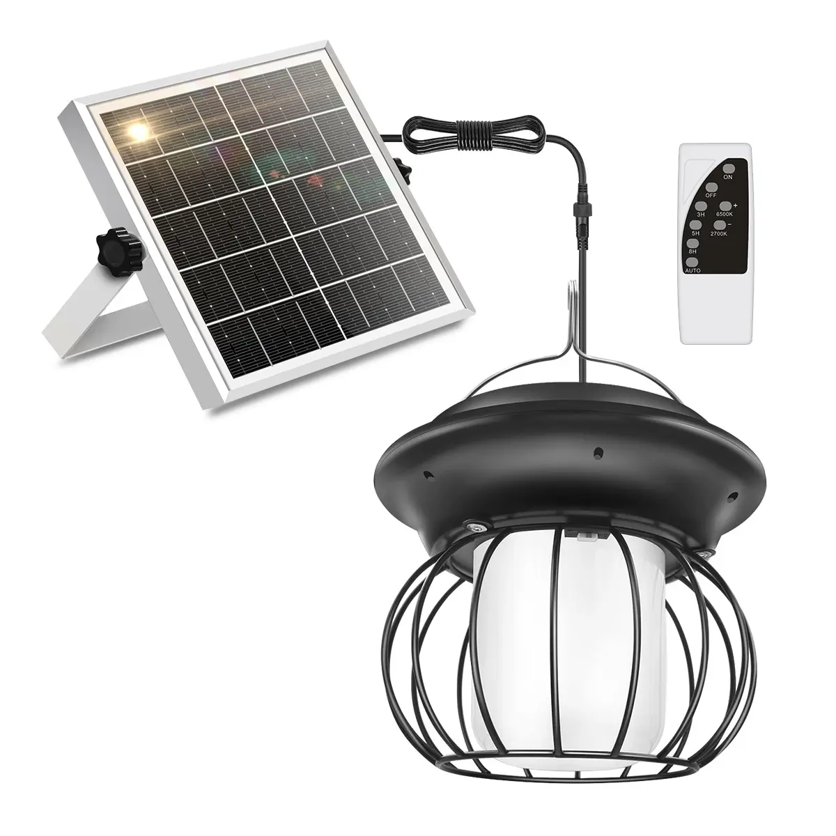 Solar Powered Iron Lantern with Remote Control, Adjustable Brightness, Timer Auto Switch, Outdoor Garden Decor Lighting