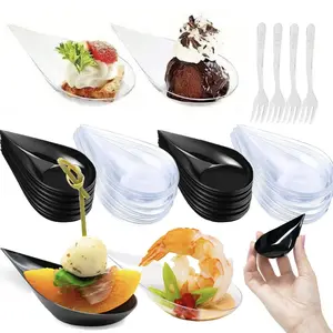 Unbreakable Mini Serving Plates Combo with Matching Mini Forks, 100 Pack Sturdy Reusable Plastic Tasting Dishes, Multipurpose Catering Tableware for Appetizers, Desserts, Weddings, Birthdays & Restaurant Sauce Dipping Plates