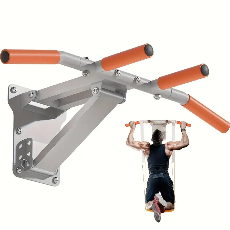Wall Mounted Pull-Up Bar, Height Adjustable Foldable Pull-Up Bar, Upper Body Fitness Workout Bar for Indoor Home Gym, Strength Training Equipment