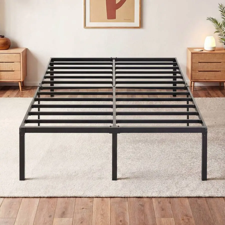 Twin/Full/Queen/Size Bed Frame, Black, 18 In Metal Platform Bed With Heavy Duty Steel Slat Support, Under-Bed Storage Space, No Box Needed, Easy Assembly, Stable Structure, 800 LB Weight Capacity