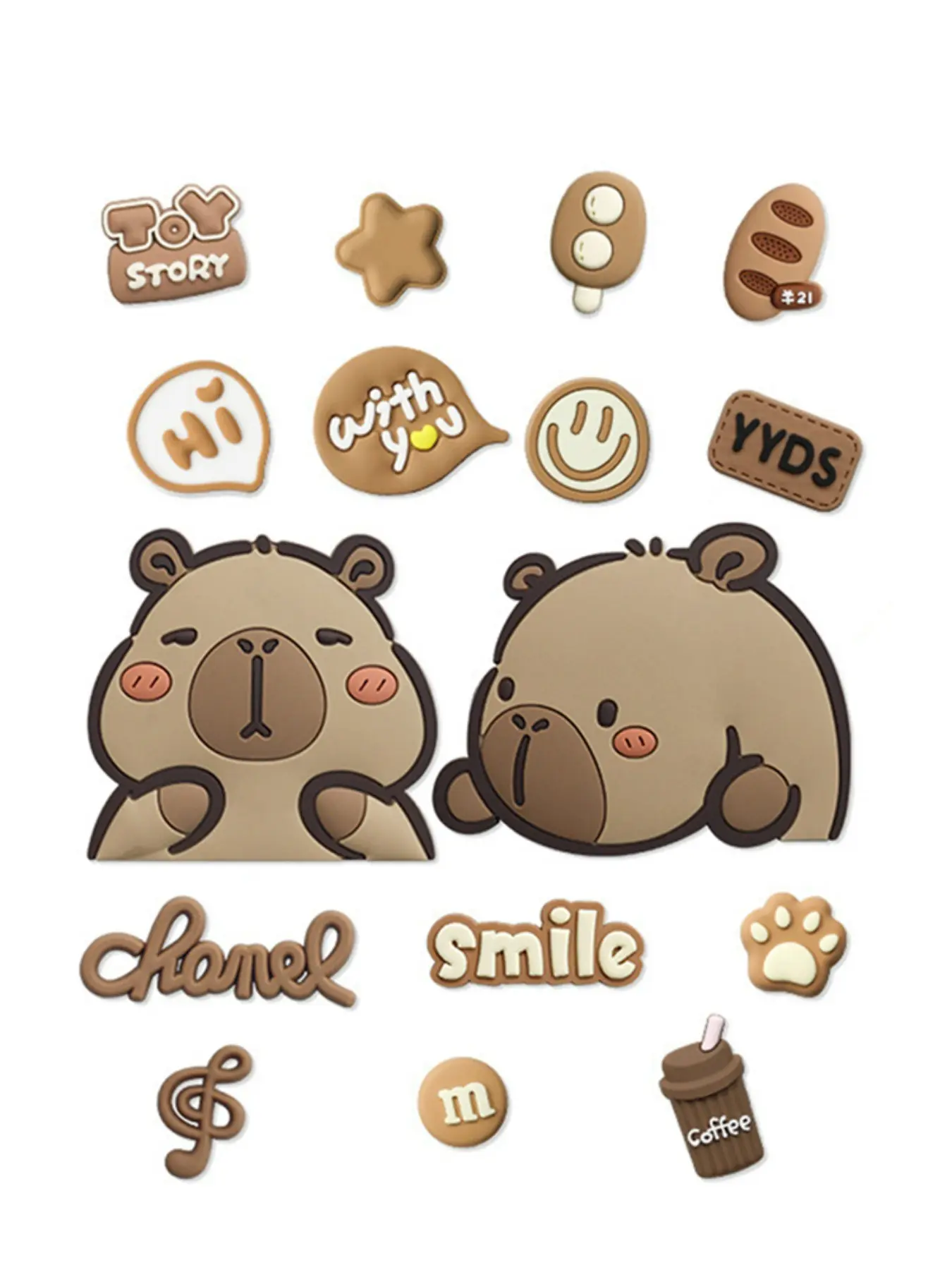 16pcs Cute Capybara Cartoon Shoe Accessories, Kids' Shoe Decorations, Wristbands, Sandals, Christmas Gifts, All Seasons Fashion