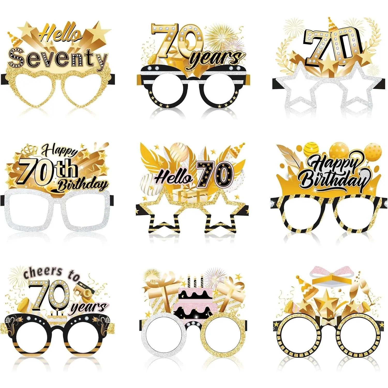70th Birthday Glasses - 18 Pack Paper Glasses for Men & Women, 70th Birthday Party Favors & PropsGift