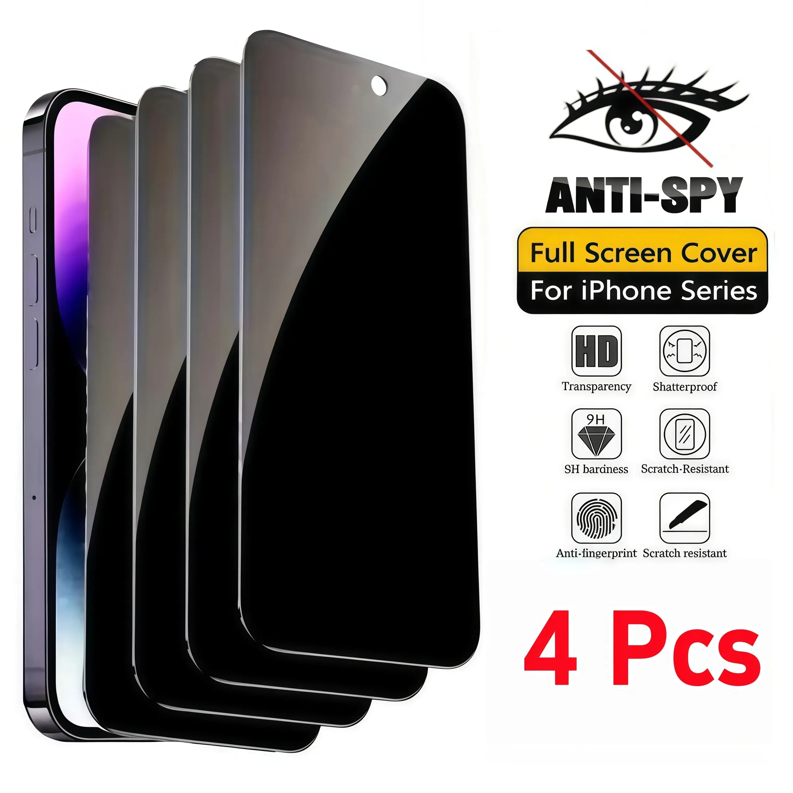 4Pcs Privacy Screen Protector Tempered Glass Compatible For iPhone 16 17 15 14 13 12 11 16e Plus Air Pro Max Anti Spy Tempered Glass Privacy Screen Protector Pro Max Tempered Glass Protector protective