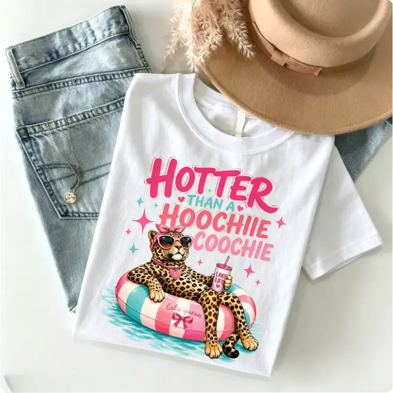 Hoochie Coochie TShirt, Leopard Summer, Leopard T Shirt, Trending Catch Phrase T-Shirt, Lake Viral, Girly, Boutique Graphic Tee Gift