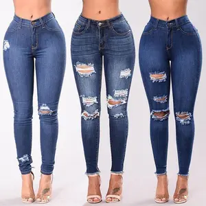 Elastic hot pen-style ripped slim-fitting skinny pants hot girl personality style Jeans Denim Jeggings Womenswear