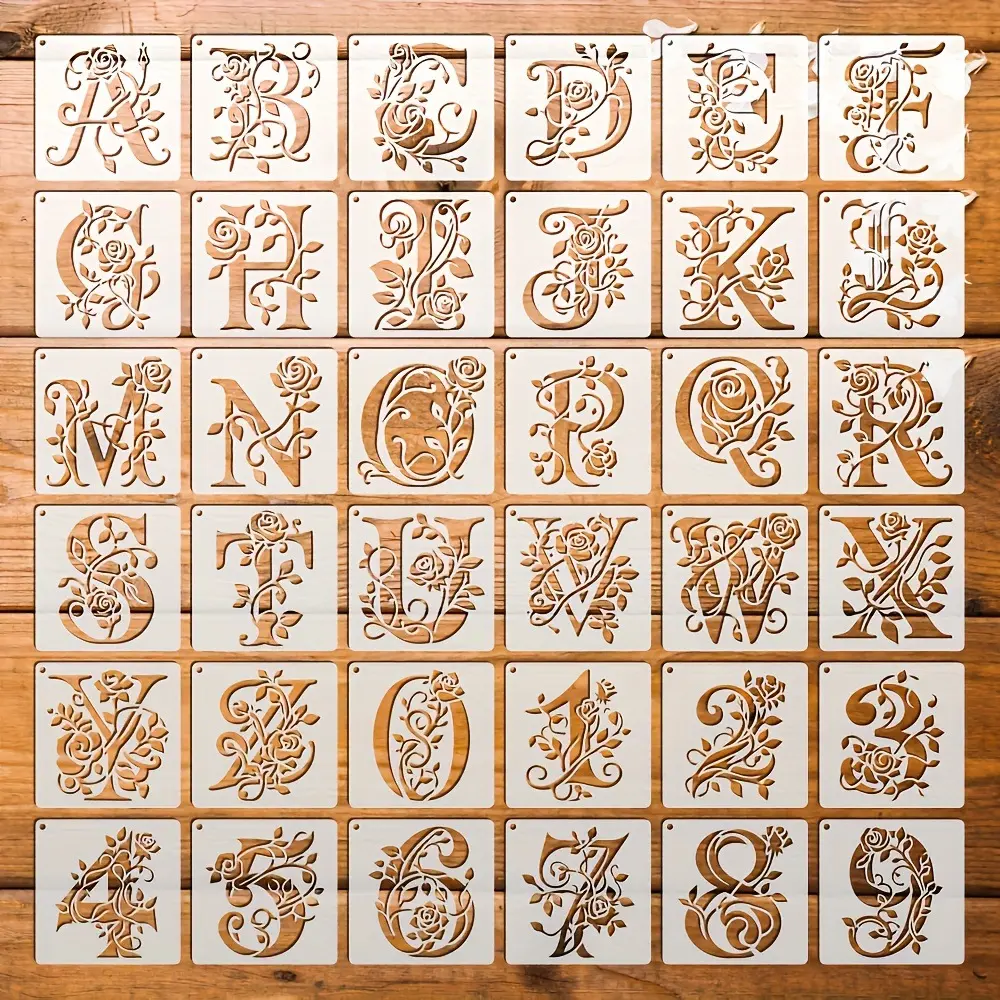 36 Floral Letter Templates, Reusable Rose Alphabet Painting Stencils, Christmas & Halloween Decorations, Perfect for DIY Crafts