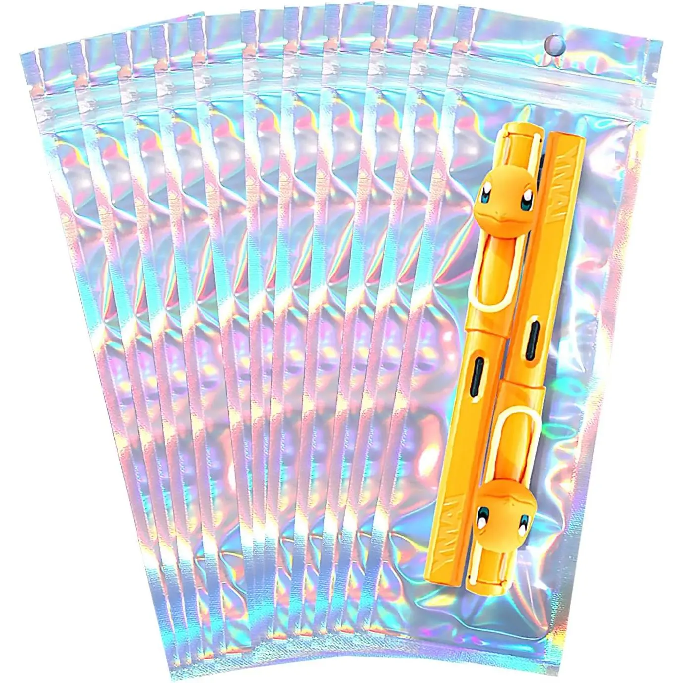 100 count 2.7x9 Inch Holographic Pen Bags Resealable Bags for Small Business | Mylar Bags, Smell Proof Packaging for Party Favors, Sealable for Beaded Pen Pouches ,Brushes, Necklaces, , Lip gloss