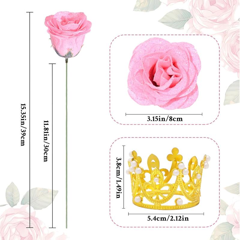 Pink Glitter Roses Bouquet, DIY Bouquet, Everlasting Shiny Artificial Rose Bouquet for Valentine's Day, Anniversary, Engagement, Wedding, 24 Roses Pink Glitter Roses Bouquet, DIY Bouquet, Everlasting Shiny Artificial Rose Bouquet for Valentine's Day, Anniversary, Engagement, Wedding, 24 Roses