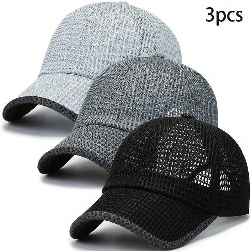 Men's Duckbill Ventilation Mesh Caps, 3-Cap Variety Set, Breathable Casual Sports Hat for Summer, Running & Outdoors, Casual Sports Cap