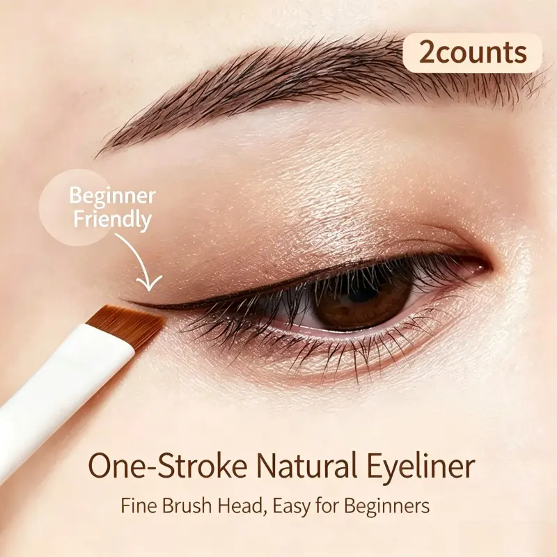 2-Piece Precision Angle Eyeliner Brow Brush Set, Soft Polyester Bristles, Ergonomic Handle, Fine Slanted Makeup Brushes, Beginner Friendly