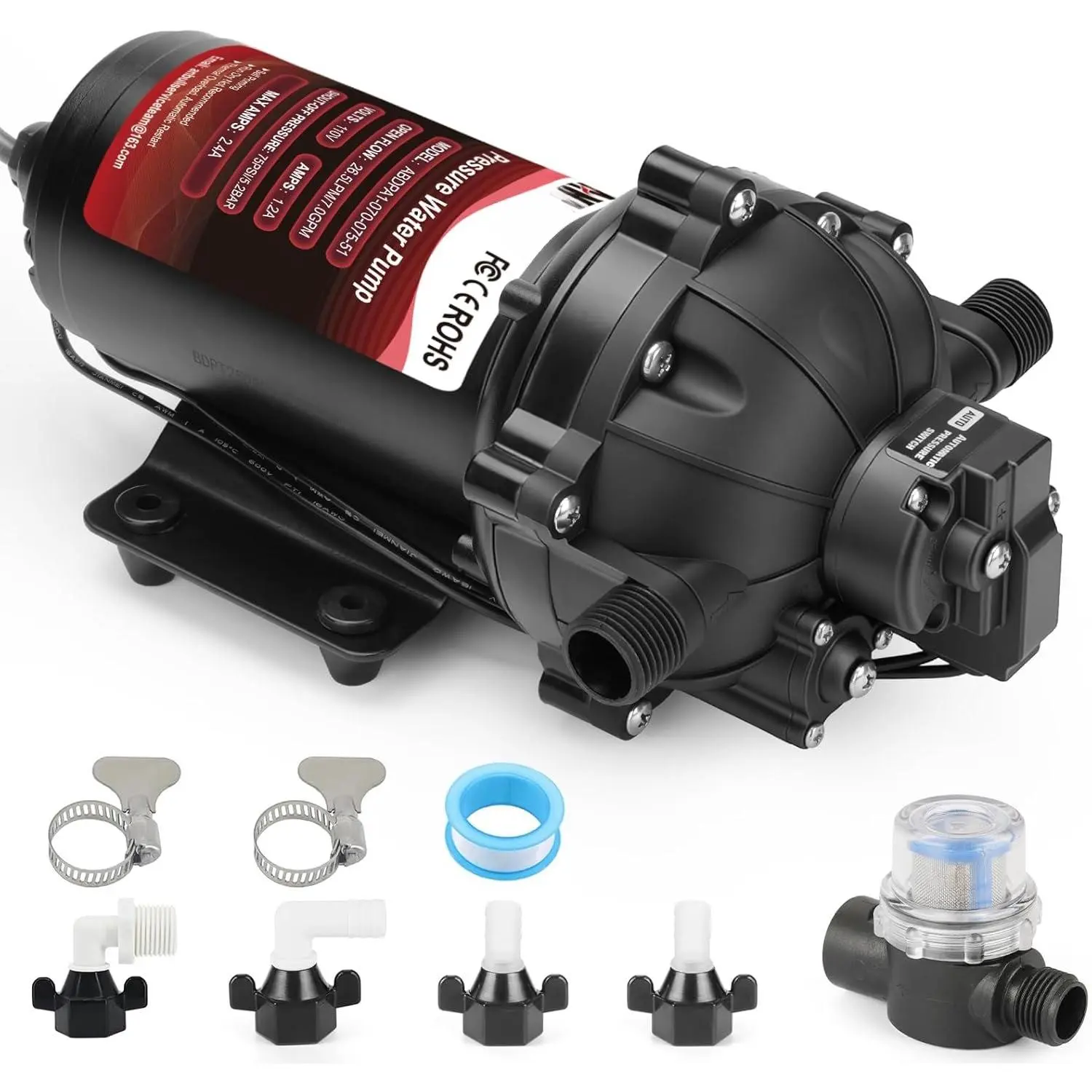 Water Transfer Pump 110V 7.0GPM 75PSI, 5-Chamber Electric Water Diaphragm  Pump with Automatic  , Self-Priming for RV, Marine,  Water System & Irrigating