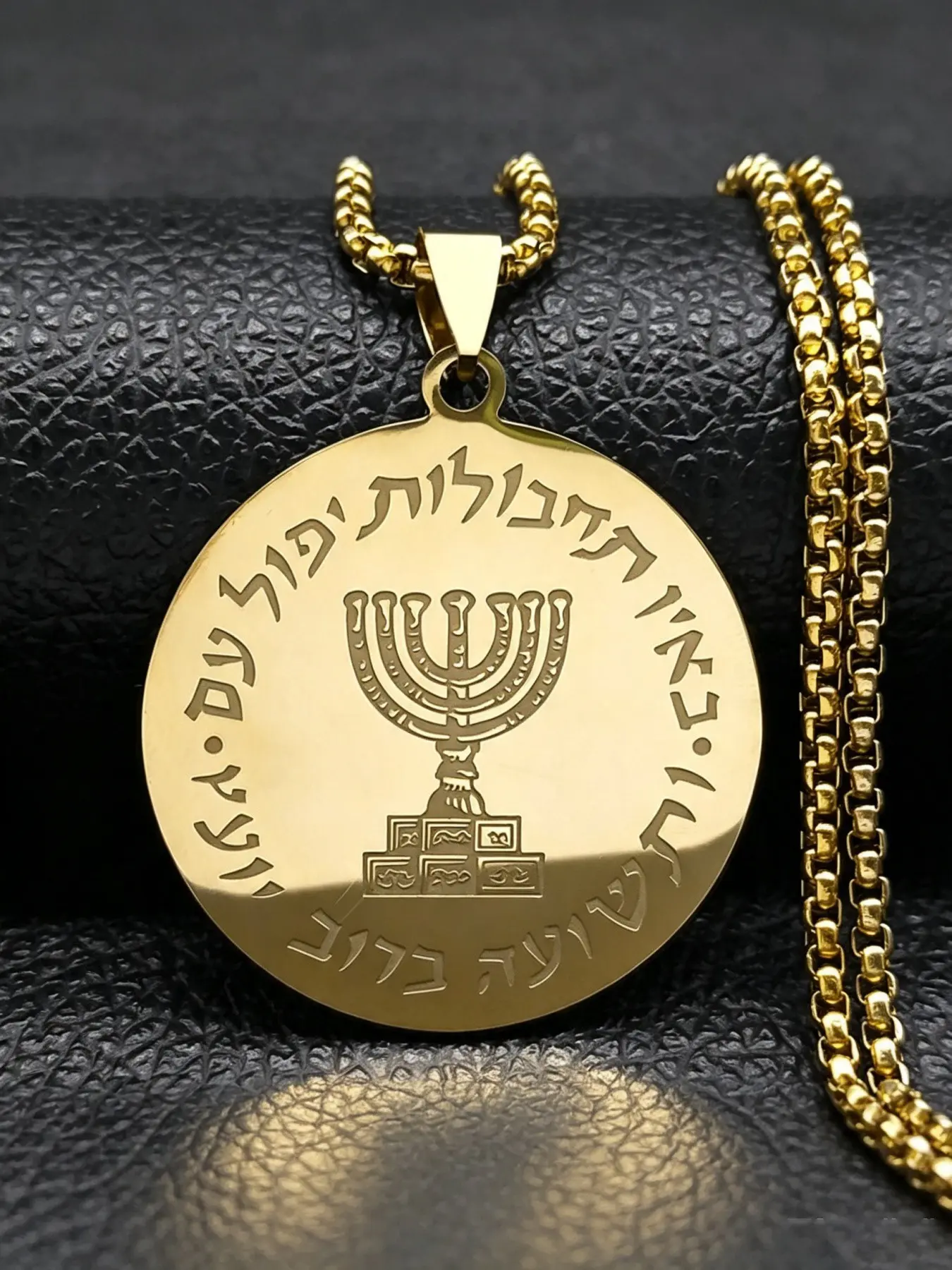 Hebrew Hanukkah Menorah Candles Jerusalem Necklace for Women Men Stainless Steel Israel Jewish Magen Chain Jewelry