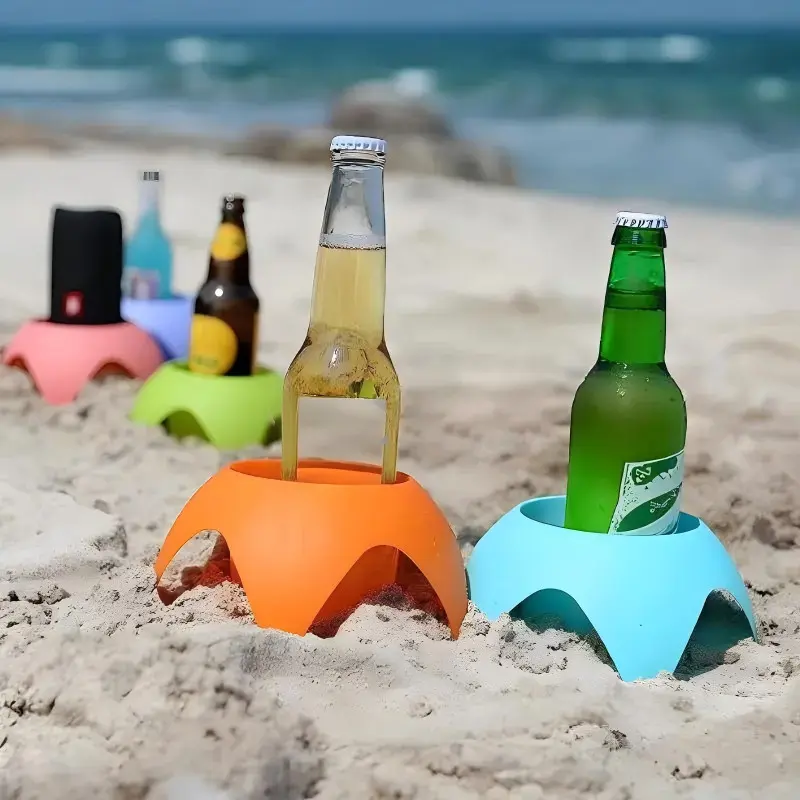 5 Pcs Portable Beach Tray Cup Set, Non Slip Base, Sand Proof, Ideal for Beach Pool Picnic Party, Durable Plastic, Lightweight Outdoor Accessory, Drink Holders