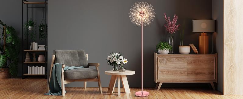 69'' Crystal Floor Lamp Decorative Lights for Living Room, Modern Standing Lamp with 738PCS K9 Crystals, Tall Lamp Pole Light for Bedroom Office, Mid Century Floor Lighting with 9 LED Bulbs