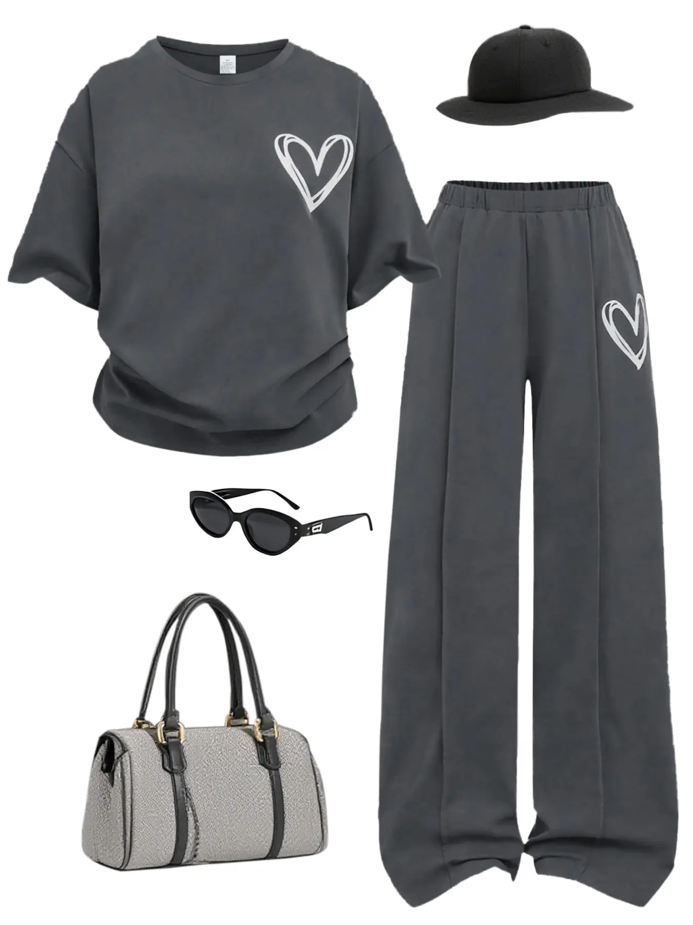 Two-Piece Set 2026 Summer New Kids Girls, Casual Breathable Heart Print T-Shirt & Pants, Summer Clothing Set, Perfect for Travel Shopping