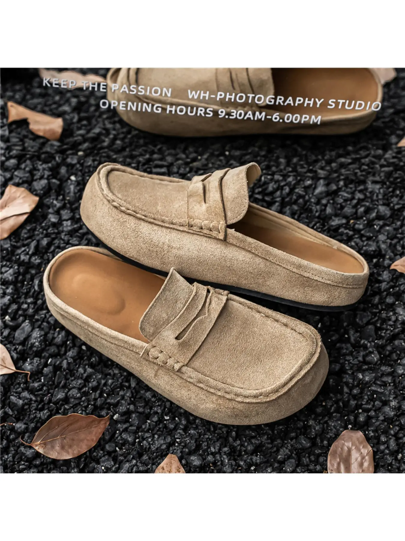 Unisex PU Leather Mule House Slippers, Casual Lace-Up Design, Comfortable Breathable Rubber Sole, All-Season Wear, Medium Width, Footwear