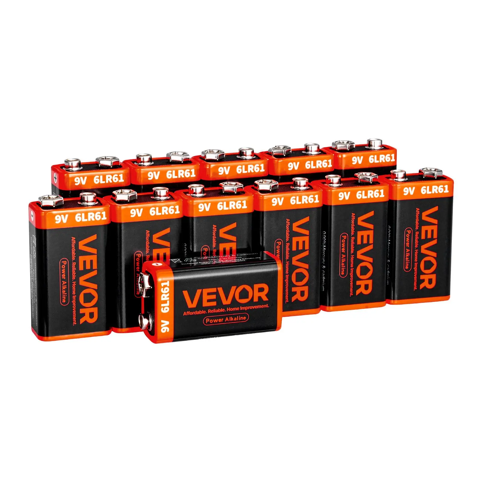 VEVOR 9V Alkaline Batteries, 12-Pack, 9 Volt Square Battery for Smoke Detector, 10-Year Shelf Life, Long Lasting, All-Purpose, for Fire Alarm, Household Office Business Devices, Electronics & Audio