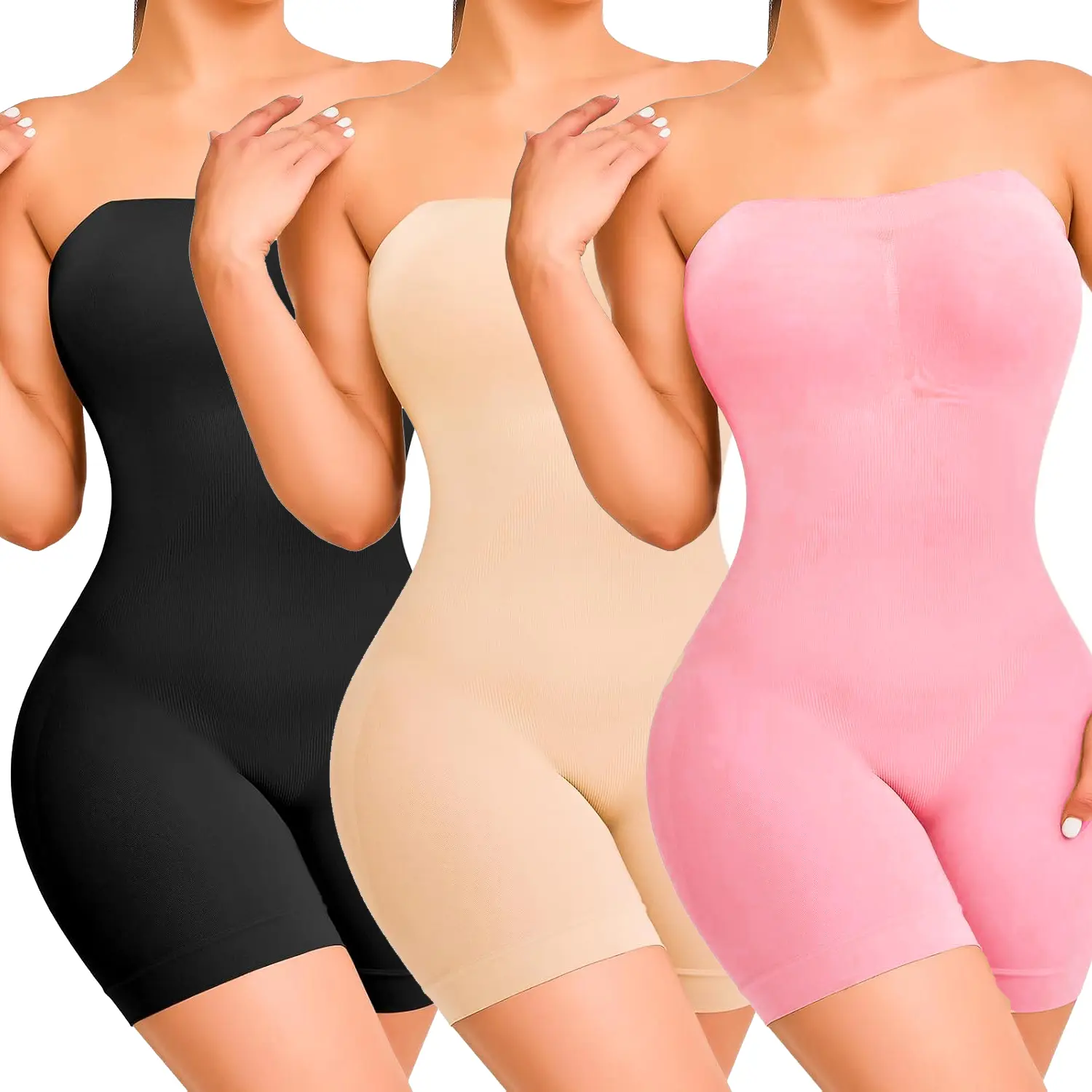 Women Strapless Shapewear Bodysuit Tummy Control Shapewear Seamless Full Body Shaper with Removable Straps