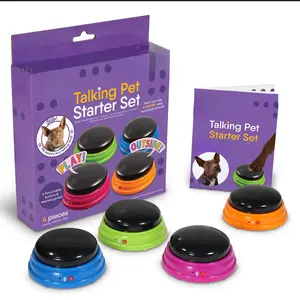 Hunger for Words Talking Pet Starter Set - 4 Piece Set Recordable Buttons for Dogs, Talking Dog Buttons, Teach Your Dog to Talk, Talking Pet, Dog Training Games, Dog Buttons for CommunicationBrightkins