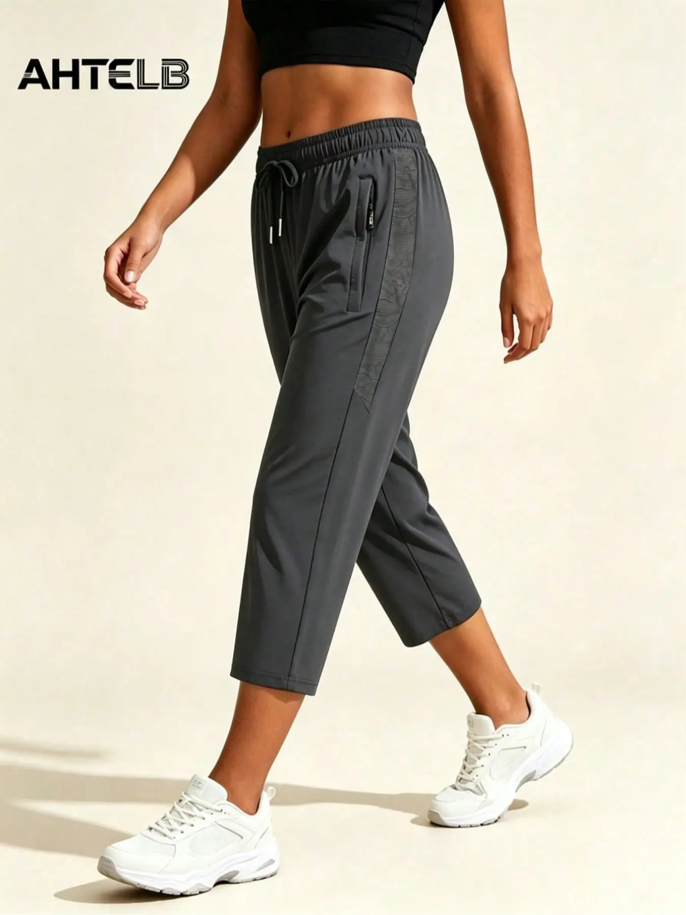 AHTELB Women's Summer Sporty Casual Capri Pants, Ice Silk Quick-Dry Breathable Stretch Pants, Ideal for Yoga and Outdoor Activities, Perfect Gift