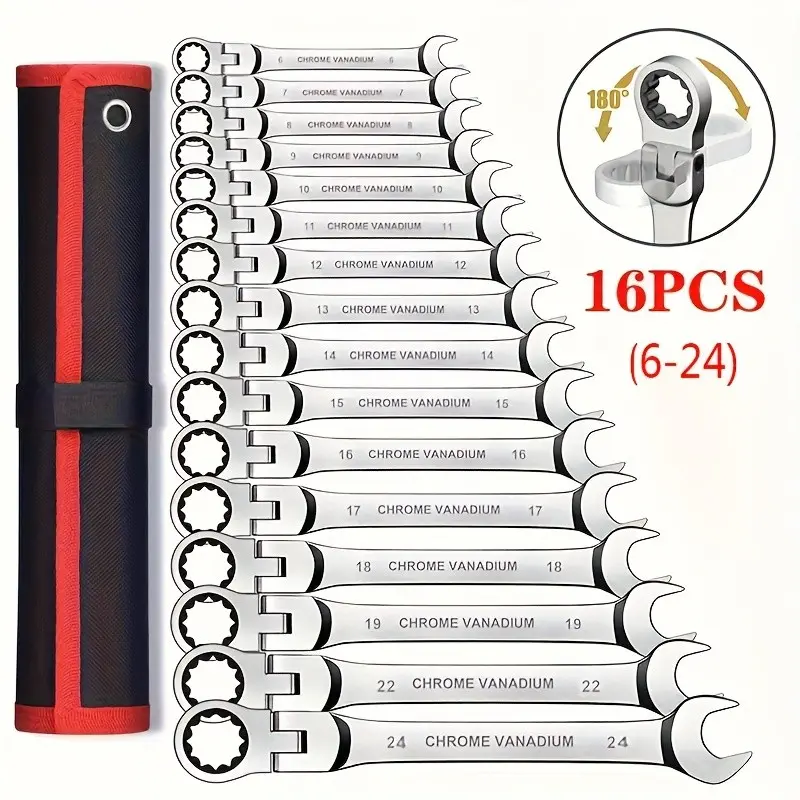 16-Piece Ratchet Wrench Set, Key Wrench Kit, Manual Tool Wrench Set, Dual-Use Ratchet Tools, Ratchet Combination Kit, Car Repair Tools, Ratchet Hand Wrench, Combination Ratchet Wrenches