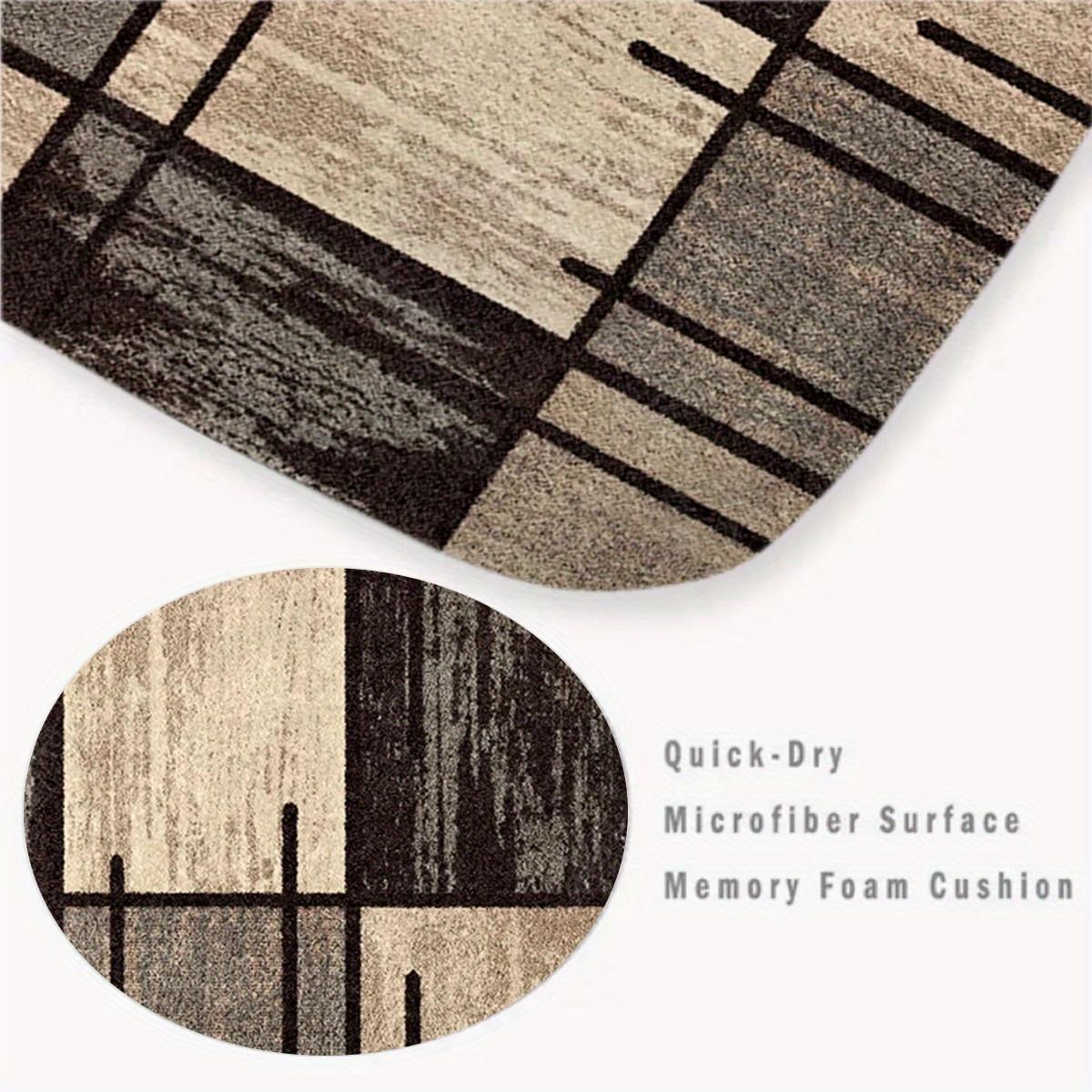 Bathroom Rug Set, Flannel Absorbent Non-Slip Bath Mats, Retro Geometric Grid Design, Washable Floor Mats for Tub, Shower, Toilet, U-Shaped Contour Mat & Lid Cover for Bathroom Decor