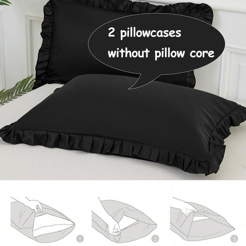 Solid Color Ruffle Trim Duvet Cover Set, 1 Set Including 1 Duvet Cover & 2 Pillowcase without Filler, Soft Comfortable Bedding Set for Home Bedroom Hotel Dormitory, Comfy Bed Sets