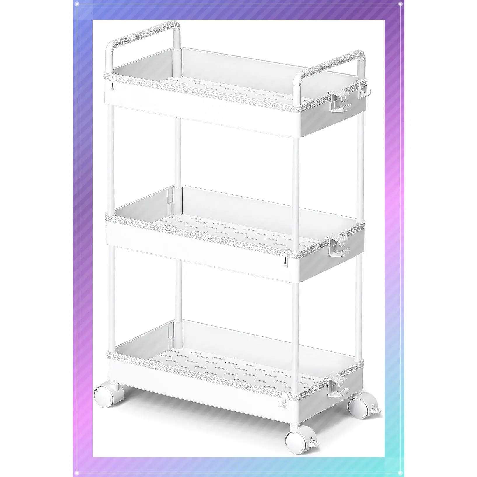 3-Tier Slim Rolling Storage Cart with Wheels, White Utility Organizer for Bathroom, Laundry, Kitchen, Bedside & Dorm, Fits Art, Craft, Snack, Makeup, Nail, Diaper & Postpartum Baby SuppliesGift