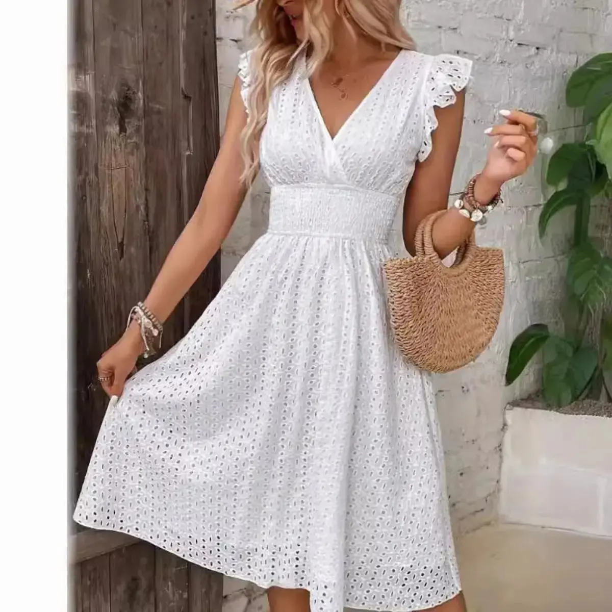Romantic Eyelet White Dress - Perfect For Beach Weddings, Summer Brunch & Garden Parties, Flowy Feminine wedding dress bridal shower dresses wedding gown Cotton Fabric
