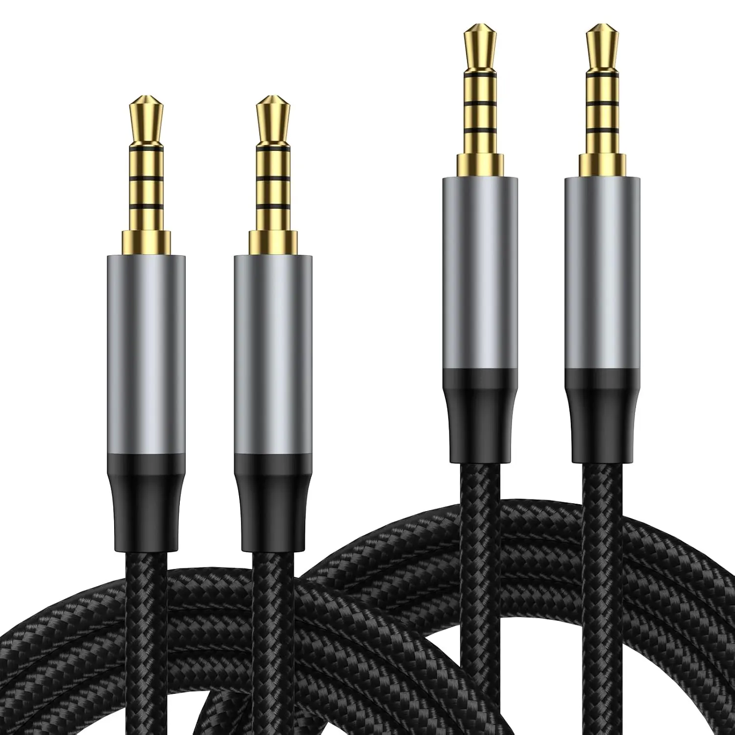 3.3FT 3.5mm Male to Male Audio Cable, 2Pack 4 Pole Nylon Braided Hi Fi Stereo Jack Male to Male AUX Cord for iPad, Sumsang Phones, Tablets, Car Home Stereos, Headphones, Speaker.