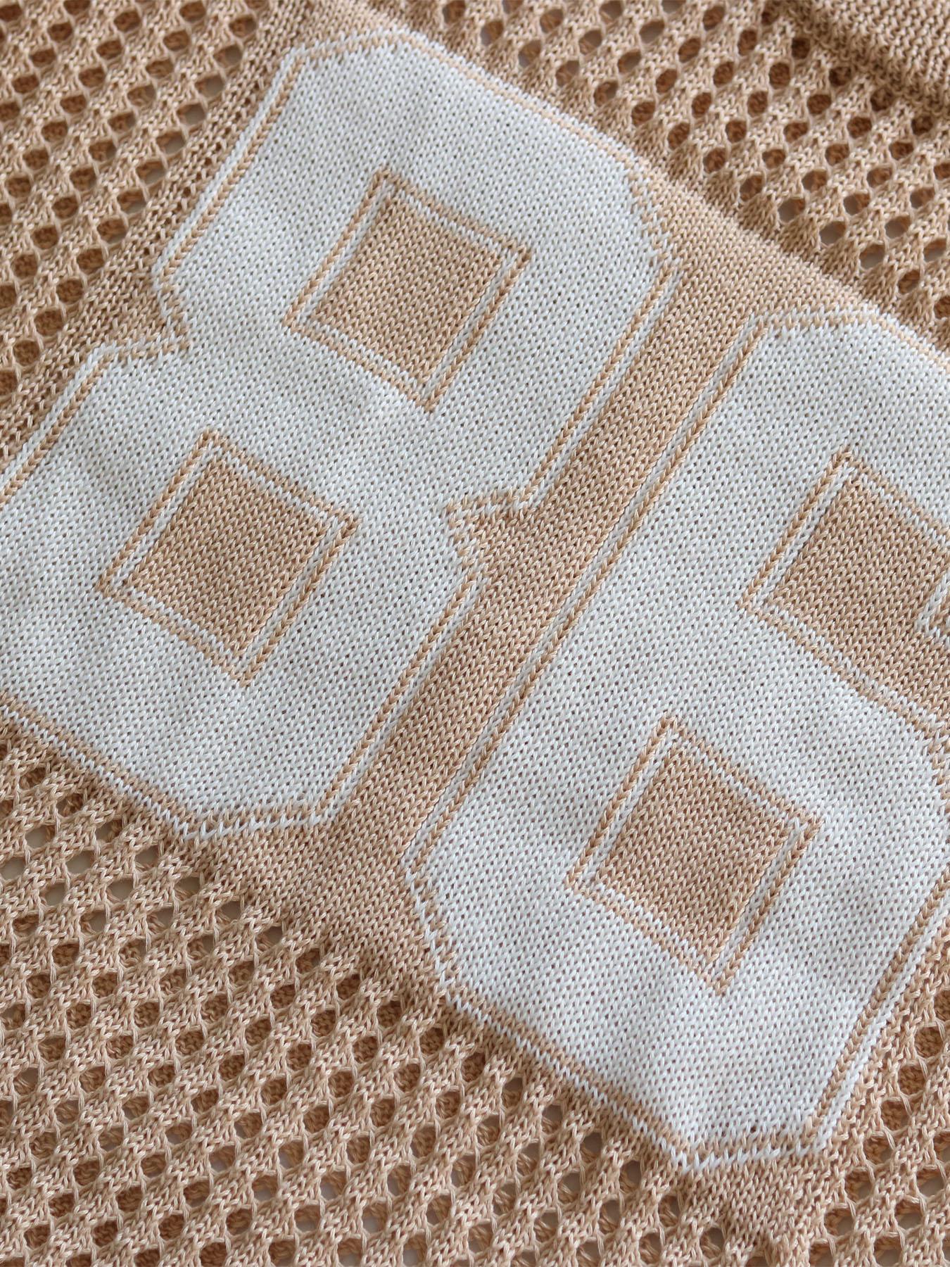 Plus Size Women's Digital Print Hollow Out Sweater, Casual Fashion Sporty Round Neck Knit Top, Summer Wear, Daily Clothing