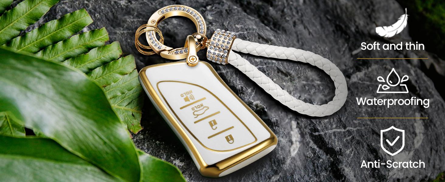 for Lexus Key Fob Cover with Luxury Diamond Braided Keychain, Upgraded Soft Case for ES LC LS (2018-2022), GX UX (2019-2022), NX/RC (2022) (4 buttons) Shell (Gold, B1) for Lexus Key Fob Cover with Luxury Diamond Braided Keychain, Upgraded Soft Case for ES LC LS (2018-2022), GX UX (2019-2022), NX/RC (2022) (4 buttons) Shell (Gold, B1)