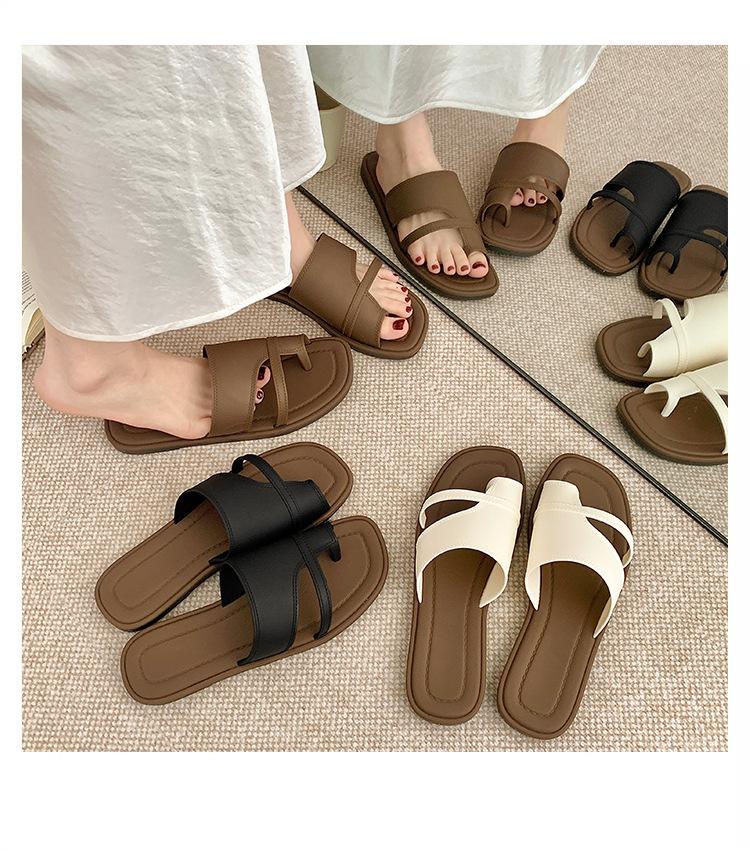 Toe Sandals for Women Summer Fashion Roman Style Simple Retro One-Strap Slippers Home Non-Slip Outdoor Versatile Sandals