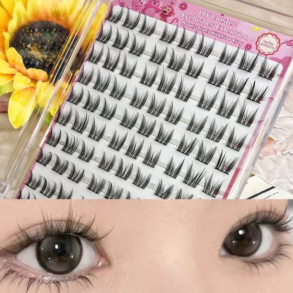 Directly Applied False Eyelashes, 90pcs Cat Eye Style Segmented Lashes, Sweet and Playful, Suitable for Light and Bold Makeup, Self-Adhesive