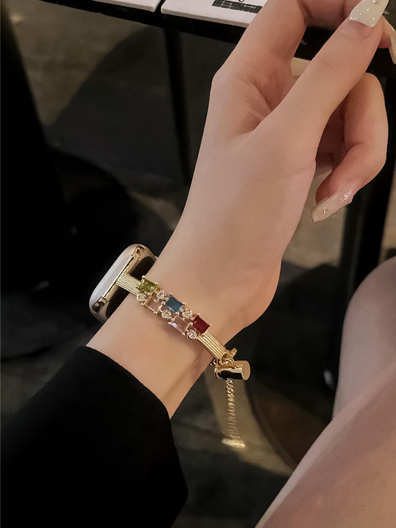 Candy Square Rhinestone Bracelet Watch Band, Stylish Strap Compatible With Apple Watch Series 4 5 6 7 8 9, Shiny Elegant Design For Women's Daily Wear