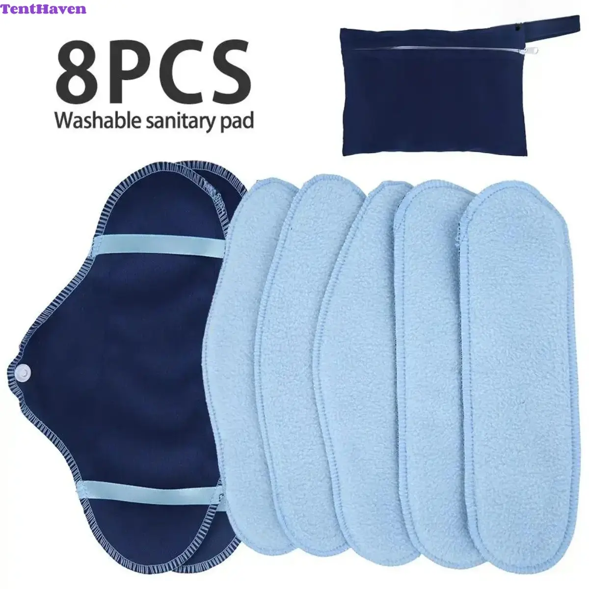 8-Pack Reusable Cloth Panty Liners, Washable Hypoallergenic Antibacterial Light Flow Period Liners, Soft Breathable Non-Slip Odor Control Absorbent Pads with Storage Pouch for Daily Wear, Sports and Outdoor Activities