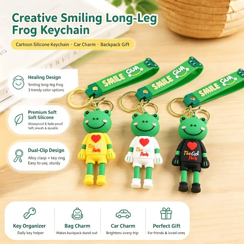 Creative Smiling Long-Legged Frog Keychain, Car Bag Charm, Unique Accessory, Fun and Stylish, Perfect Gift Idea