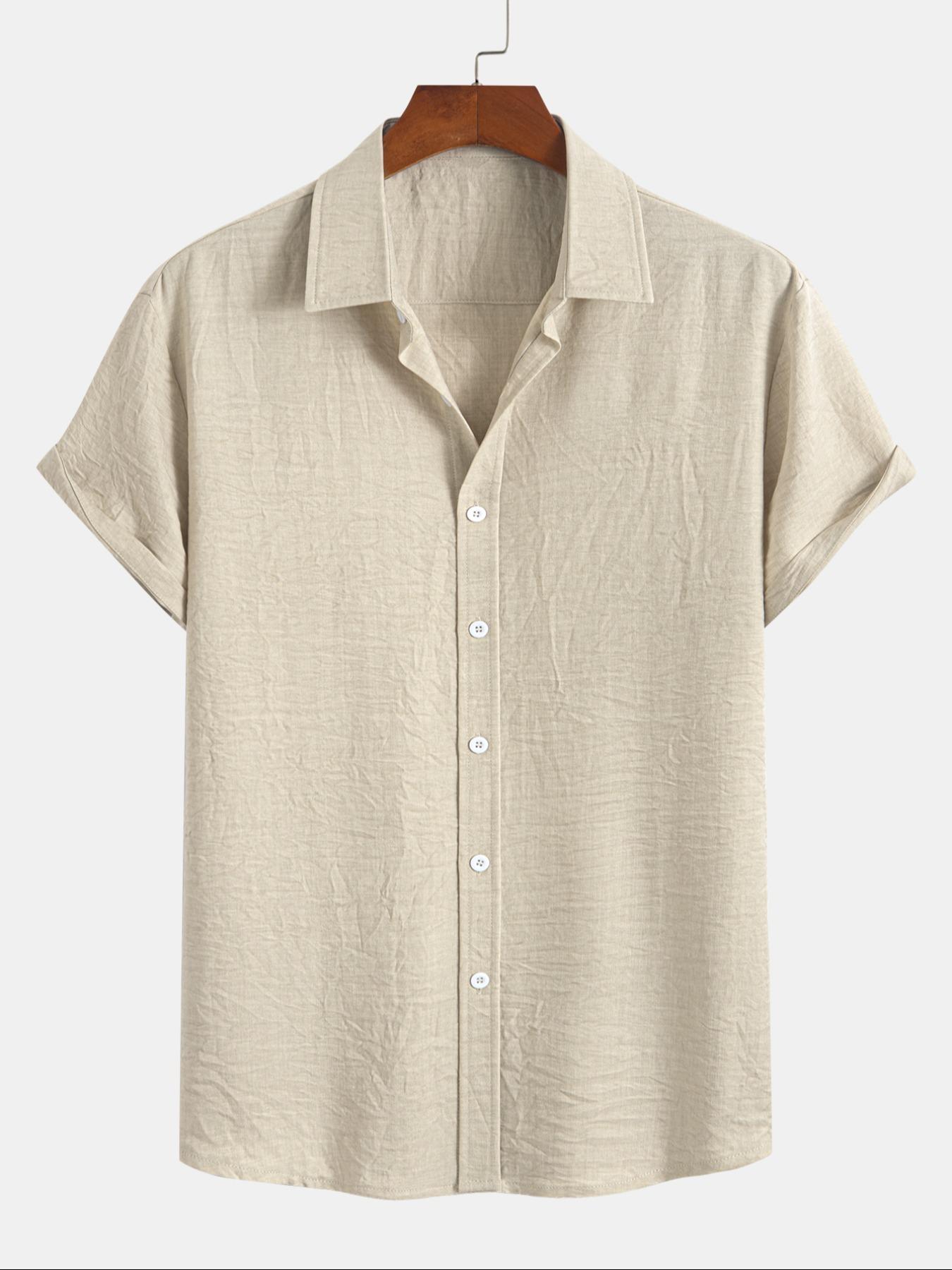 Men's Solid Button Front Short Sleeve Shirt, Loose Casual Comfy Top for Summer, Men's Clothes for Daily Wear, Menswear