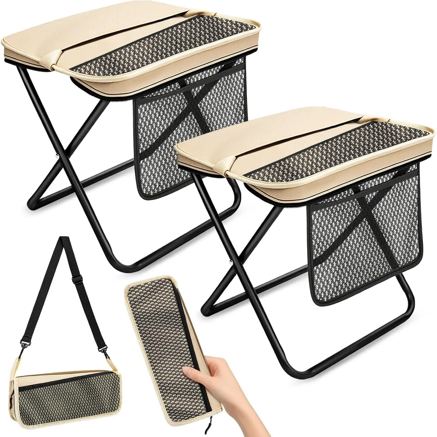1 or 2 Pcs XL Foldable Backpack Stool for Adults, 16" Wide Seat & Knee-Frien Folding Stool Pocket Chair, Portable Chairs, Heavy Duty Collapsible Camping Seat for Fishing Travel