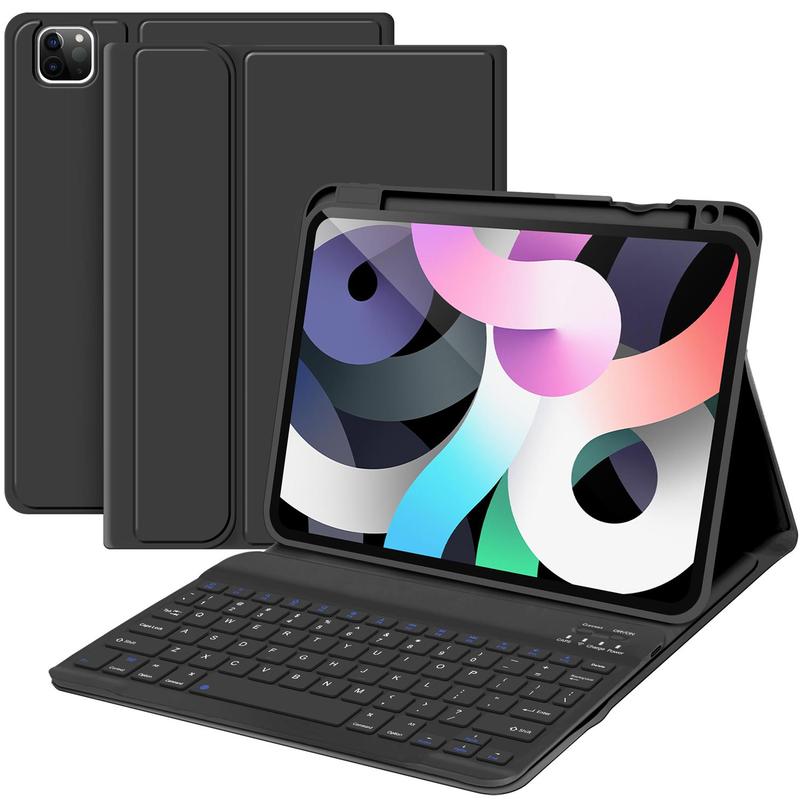 Detachable Wireless Keyboard with Case & Pencil Holder, 1 Set Strong Magnetic Keyboard, Stand Folio Keyboard Case with Adjustable Stand, Foldable Tablet Keyboard for iPad Pro 1/2/3/4th