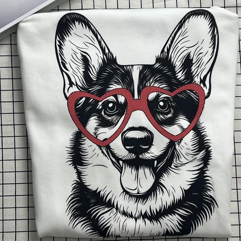 Cute Dog with Glasses Sweatshirt S-2XL White&Grey Adorable Cozy Pet Lover Casual Womenswear Soft Fabric Fun Graphic Design Perfect for Everyday Wear Long Sleeve Crewneck Sweatshirt